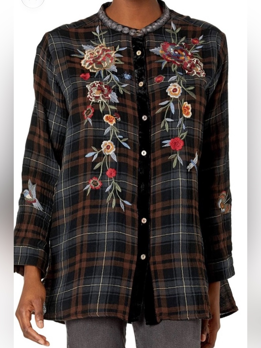 Johnny Was Krysha Velvet Placket Shirt - Picture 1 of 11